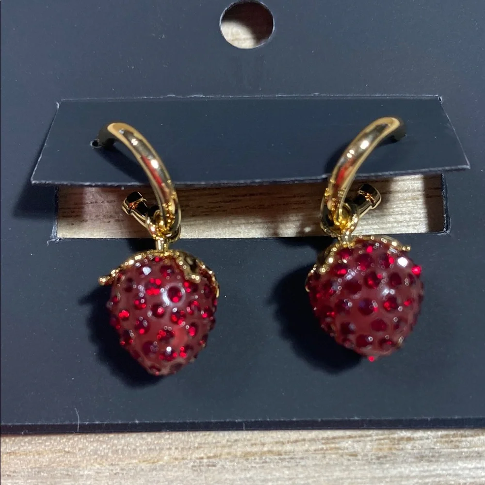 Coach Gold and Red Strawberry Charm Huggies RARE NWT - Picture 4 of 7